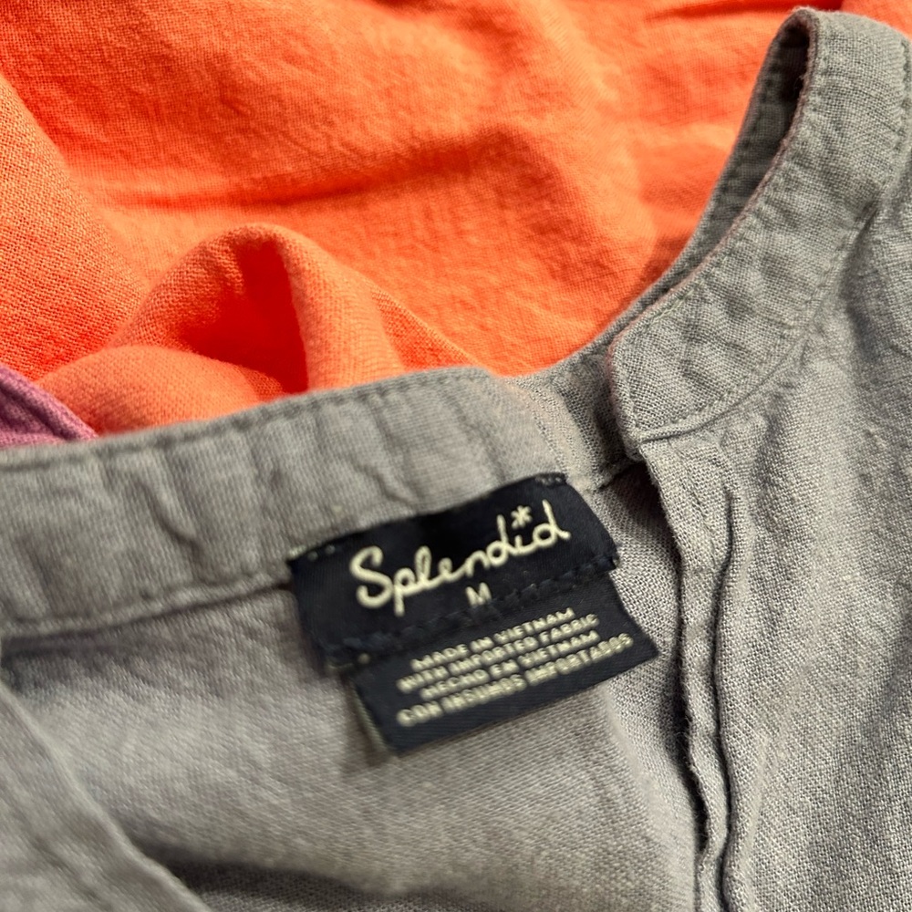 Three Splendid Linen V-Neck Tops - Purple, Light Blue, Coral - Medium - Picture 3 of 8